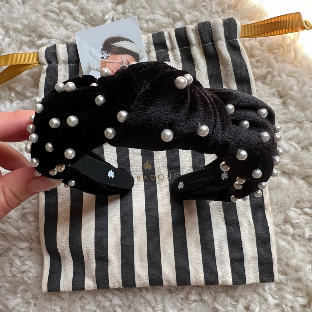 Black Velvet Headband with Pearls